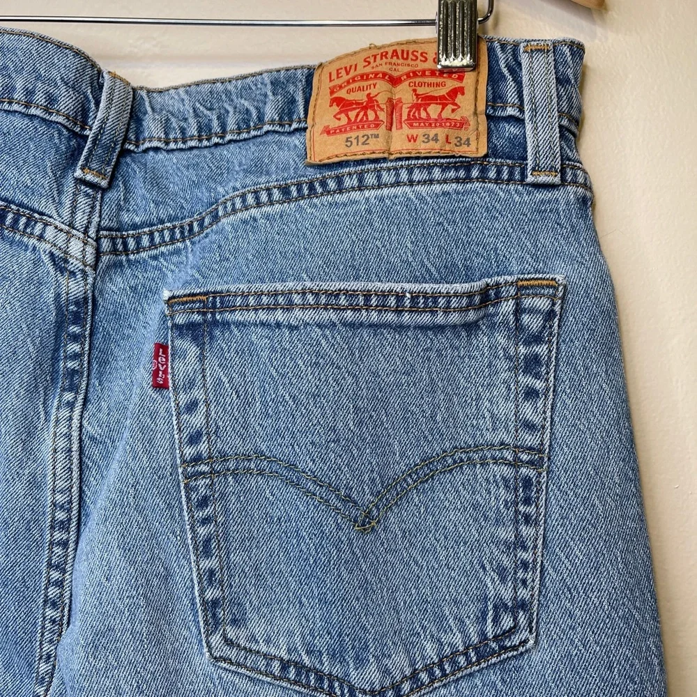 Levi’s 512 Perfect Medium Wash Factory Distressed High Rise Slim Tapered Jeans